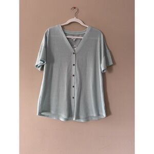 True Craft Women's Top Light Blue Cap Sleeve Button Front Size Large NEW